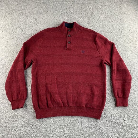 NEW Ralph Lauren Chaps‎ Sweater Mens XL Red Maroon Striped Mock Pullover Chunky - Picture 1 of 12
